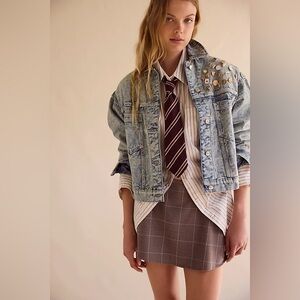 NWT! Free People We The Free Opal Swing Jacquard Denim Jacket Sz XS/S/M